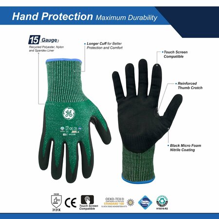 Ge Nitrile Green/Back Dipped Gloves Recycled 12Pair, M GG230MC